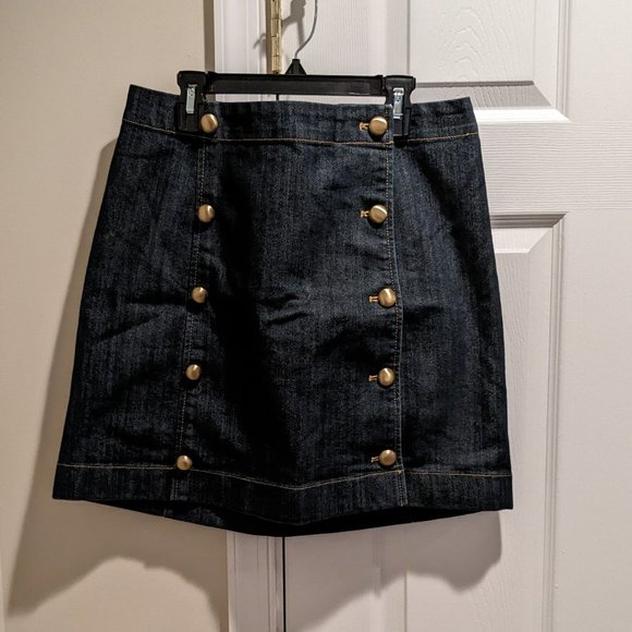 Michael Kors Dresses & Skirts - Michael Kors Indigo Denim Jean Gold Button Skirt size 8